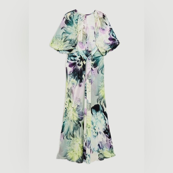 Karen Millen Multicolor Floral Maxi Dress w Puff Sleeves - Picture 6 of 13